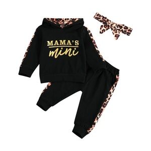 Black and Leopard Print Baby Hoodie and Pants Outfit Set